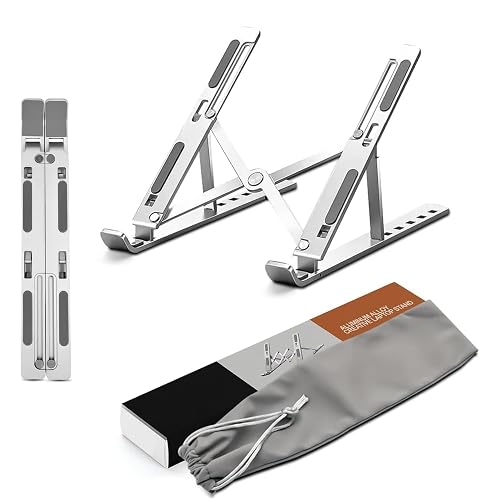 Stick Well Laptop Stand for Desk, Adjustable Aluminum Laptop Riser for Desk & Bed, Air-Ventilated Portable Laptop Stand, Compatible with MacBook, Dell, HP, and 10-15.6”