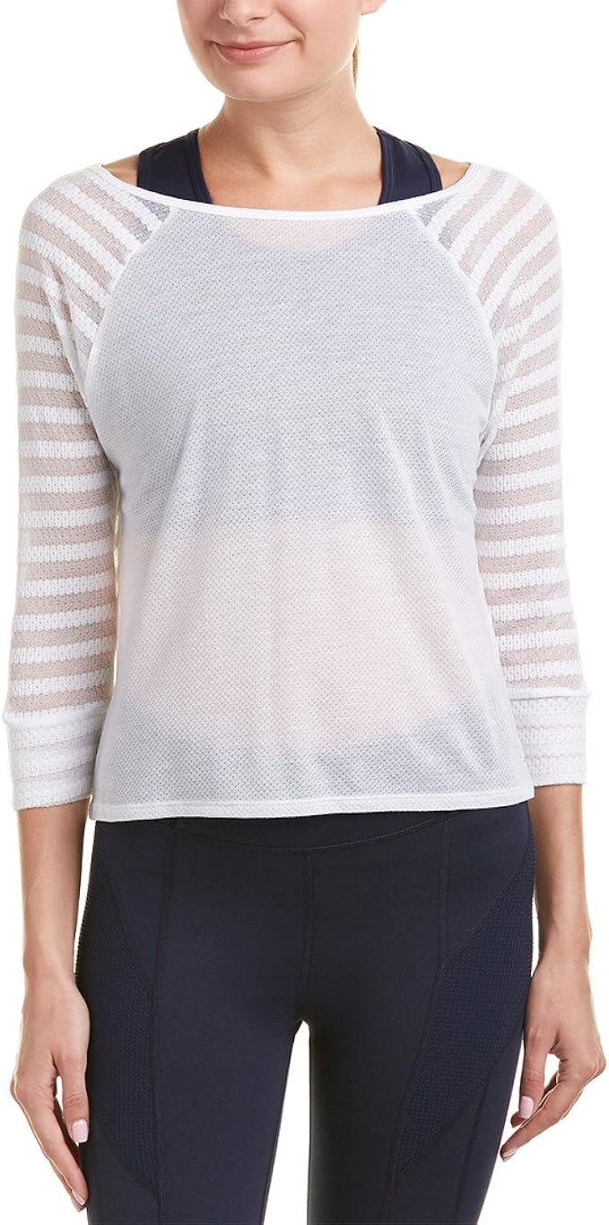 Splendid Women's Sheer Stripe Draped CutOut 3/4 Sleeve Activewear