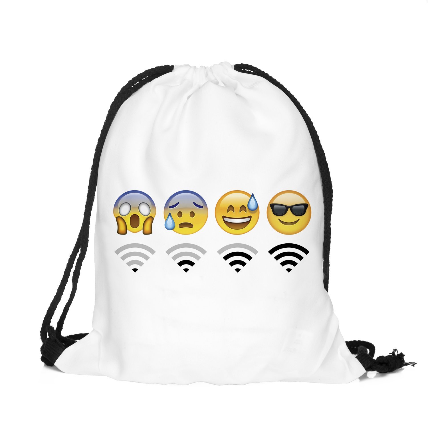 Sacche sportiva Loomiloo Sacca in iuta bianco con spalline con emoticon  motivo: WiFi urban-earth.co.uk