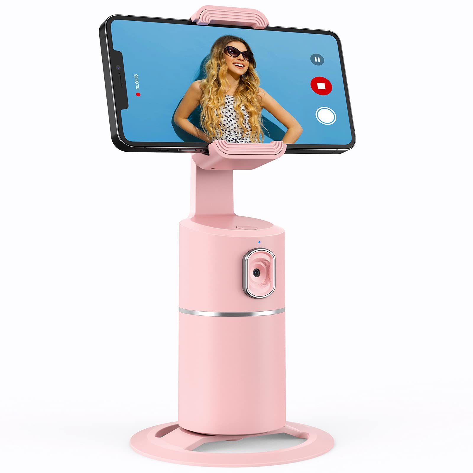 Photo 1 of camrola Auto Face Tracking Phone Holder, No App Required, 360° Rotation Face Body Phone Tracking Tripod Smart Shooting Camera Mount for Live Vlog Streaming Video, Rechargeable Battery-Pink