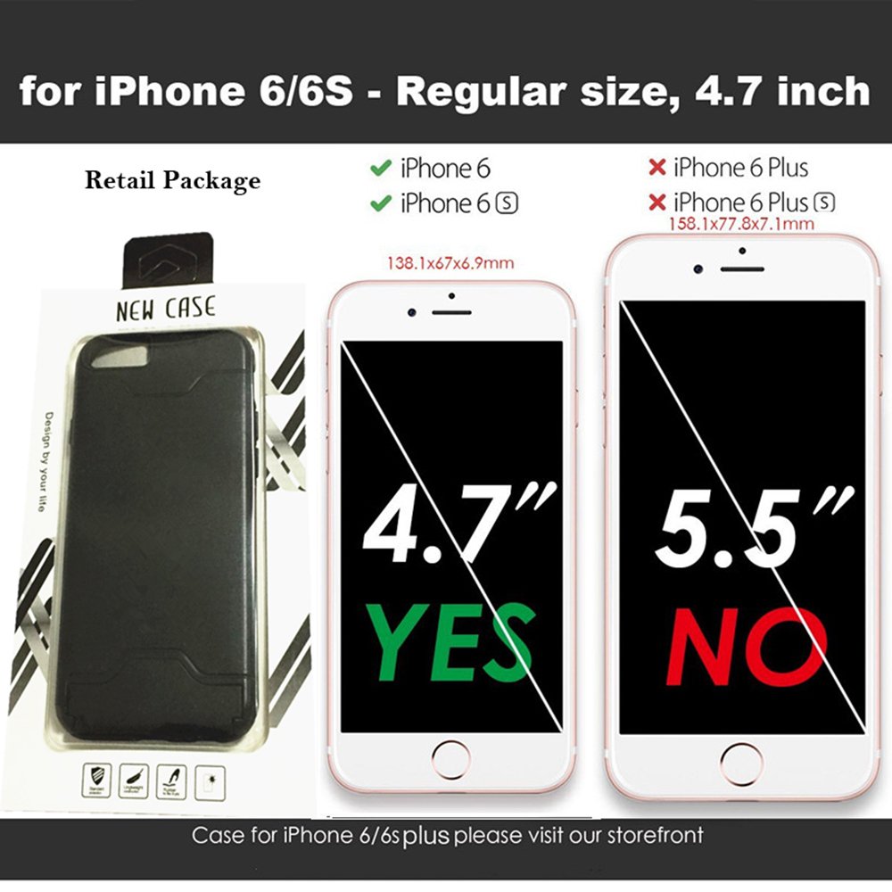 iPhone 6 Cases,[Card Slot] [KickStand] Se7enline Dual Layer Soft TPU&Hard PC Shockproof Anti-Scratch Case Cover with Card Holder for iPhone 6/6S 4.7 inch Black