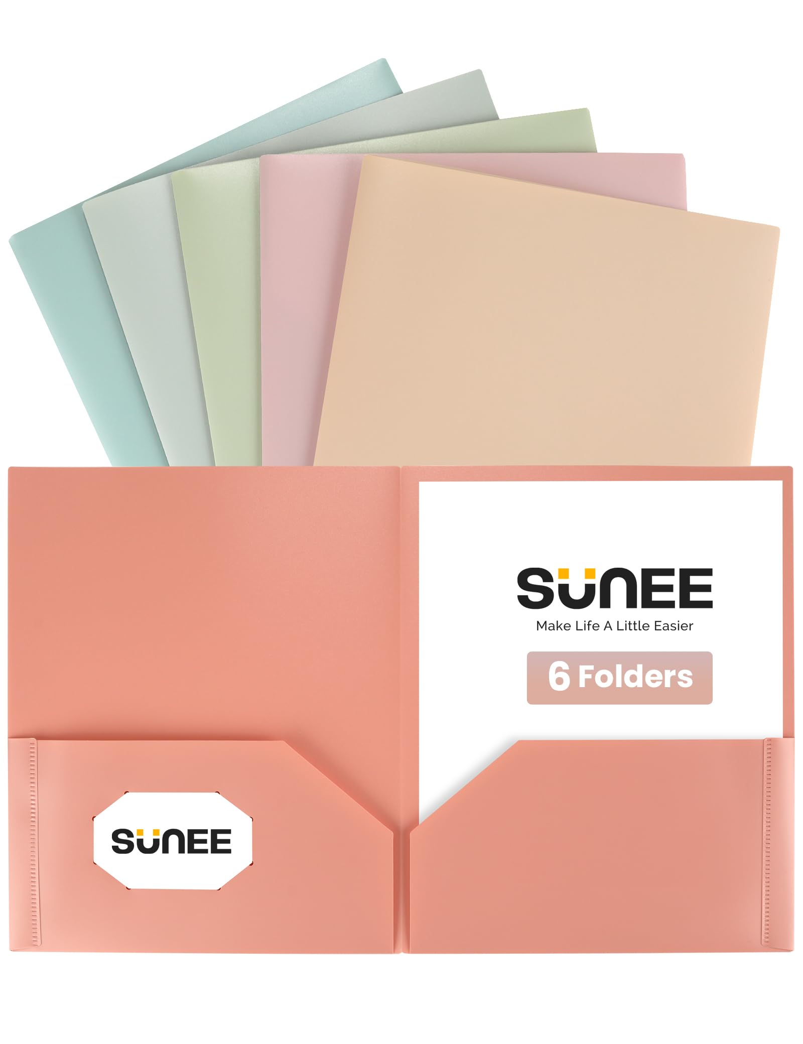 Photo 1 of SUNEE Folders with Pockets (6 Pack, Vintage Colors), Plastic Folders with Pocket, Poly Folder for Documents Letter Size, 2 Pocket Folder for Kids, Home, School, Office