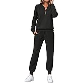 SHESHOW Women Two Piece Outfits Lounge Sets V-neck Button Down Sweatshirt High Waisted Joggers Trendy Tracksuit S-XXL