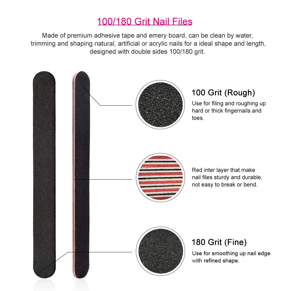 Professional Nail Files and Buffers Kit, 100/180 Grit Emery Boards for Nails, Colorful 4 Sides 120 Grit Nail Buffer Blocks, 7 Way Nail File Block with Finger Nail Brush for Salon Nail Art (14 PCS) : Beauty