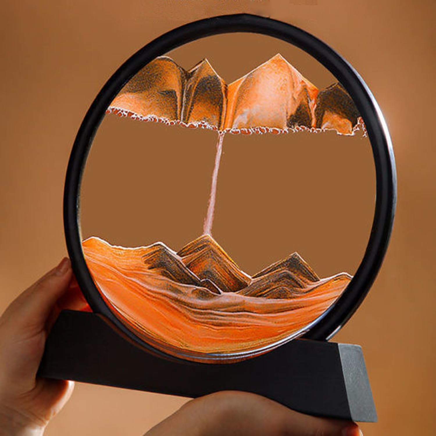Photo 1 of SINGYICO 3D Dynamic Sand Art Liquid Motion, Moving Picture Round Glass 3D Deep Sea Sandscape Display Flowing Frame Relaxing Desktop Home Office Work Decor(Yellow,12 inch)