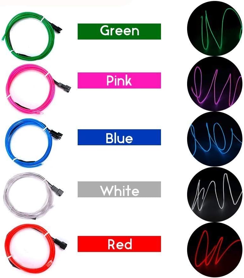Mioke EL Wire Neon Lights Battery Powered 3Modes Electroluminescent Glowing Strobing Dance Party Decor DIY Light Flexible LED Strip with Controller - Image 5