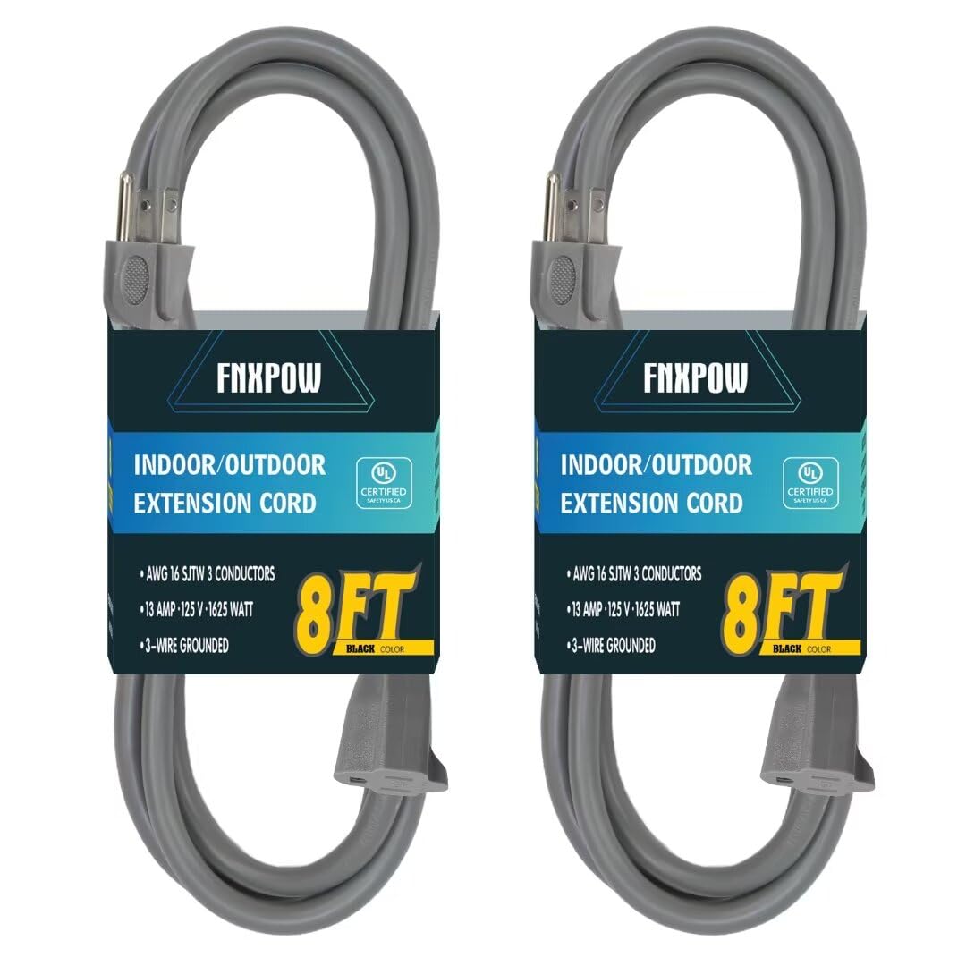Photo 1 of **ONLY ONE**FNXPOW Indoor Outdoor Extension Cord 8 FT Waterproof, 16/3 Gauge Heavy Duty Gray Extension Cords, 13A 1625W SJTW Extension Cord with 3 Prong Grounded Plug, Great for Tools, Lights, UL Listed