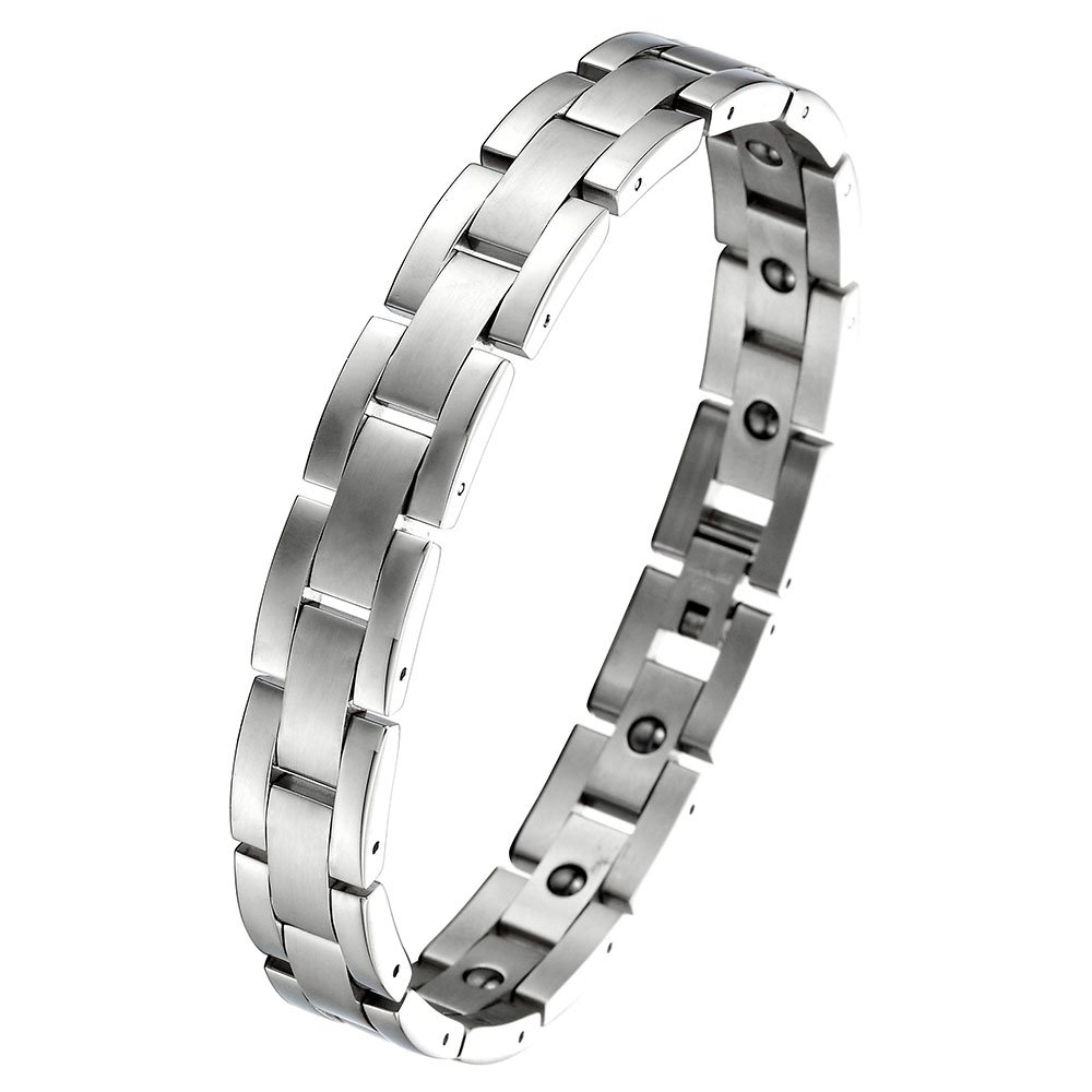 COOLSTEELANDBEYOND Timeless Stainless Steel Magnetic Link Bracelet for Men with Magnets, Free Link Removal Kit