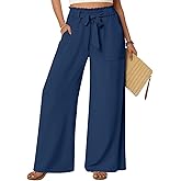 Anyhold Womens Wide Leg Palazzo Pants Dressy Casual Loose High Waist Trousers Flowy Work Adjustable Pants with Pockets