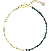 Dremmy Studios Gold Bracelet for Women 14K Gold Plated Stone Handmade Beaded Link Charm Chain Bracelets Jewelry Gift