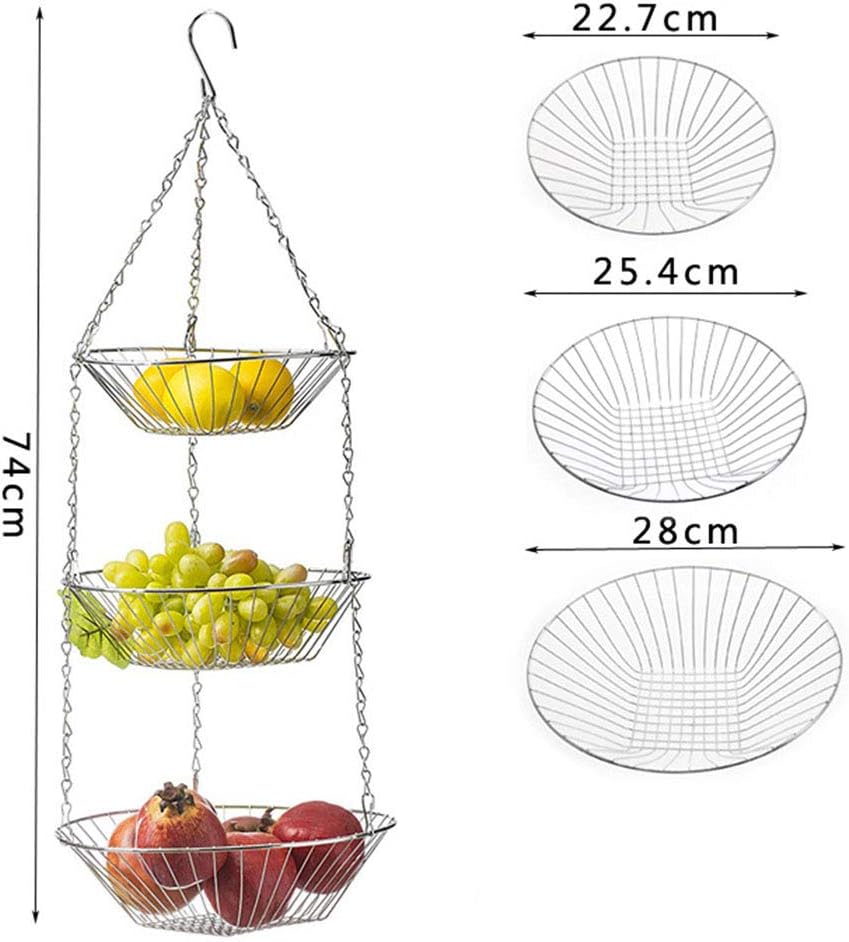 3 Tier Wire Fruit Hanging Basket Detachable Hanging From The Ceiling Save Kitchen Space Keeps Fruits And Vegetable Fresh For Kitchen Living Room Cooking Dining Home Kitchen Clinicadelpieaitanalopez Com