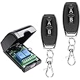 DC 12V 24V 36V 48V Wide Voltage RF Wireless Remote Light Switch 2 Channel 433Mhz Wireless Receiver with Transmitter, 12-48V Momentary 10A Relay Switch for Widely Used Home Smart