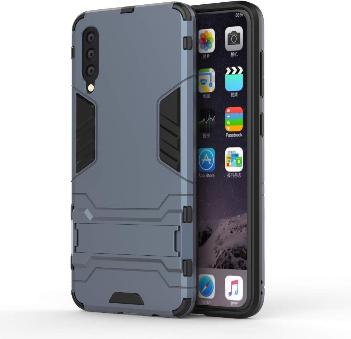 HDRUN Case for Samsung Galaxy A50 Case, Full-body Rugged PC Bumper Hard Case Hybrid Dual Layer Protective Cover with Kick Stand Compatible for Galaxy A50,Dark Blue