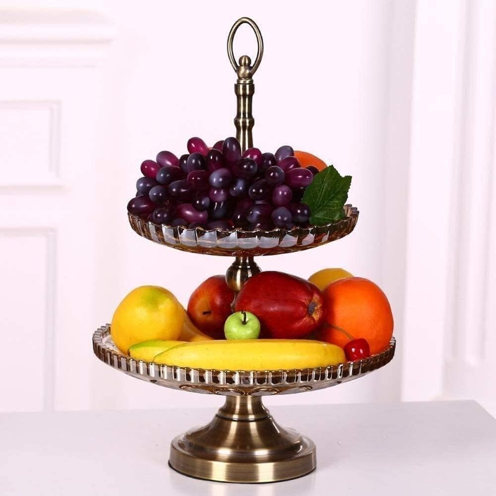 Reative Fruit Dish Basket Bowl Fruit Tray Holder Double Crystal Glass