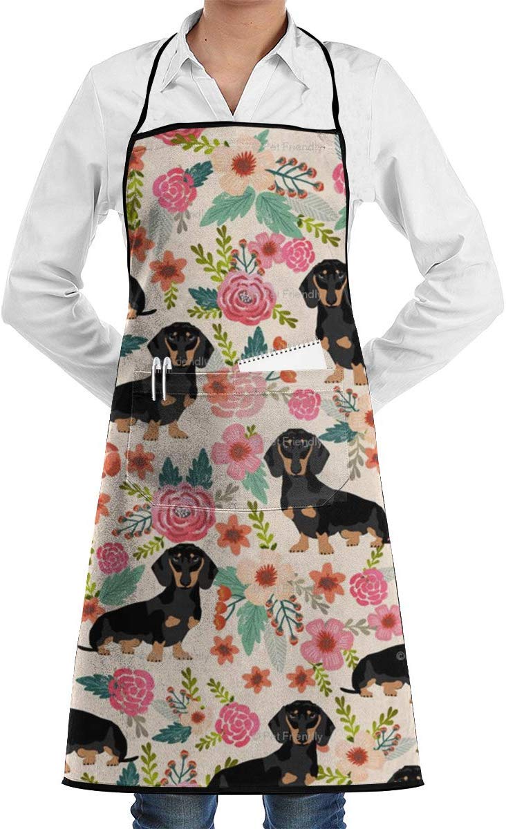 GNKJTYSK jmgfvlk Watercolor Daschund Dog Bib Apron Adult Women Durable Comfortable for Cooking Baking Kitchen Restaurant Crafting