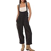 Fnortc Womens Casual Adjustable Bib Overalls Denim Tapered Romper Jumpsuit with Pockets Cotton Comfort Fit Overall Pants