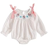 Lukivech Newborn Infant Baby Girl Christmas Outfit Embroidery Long Sleeve Smocked Bubble Romper Ruffle Bodysuit