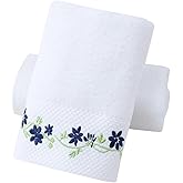 Pidada Hand Towels Set of 2 Embroidered Floral Pattern 100% Cotton Absorbent Soft Decorative Towel for Bathroom (White Pattern 5)