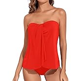 Tempt Me Two Piece Tankini Bathing Suits for Women Halter Bandeau Swim Top with Bottom Flyaway Tummy Control Swimsuit