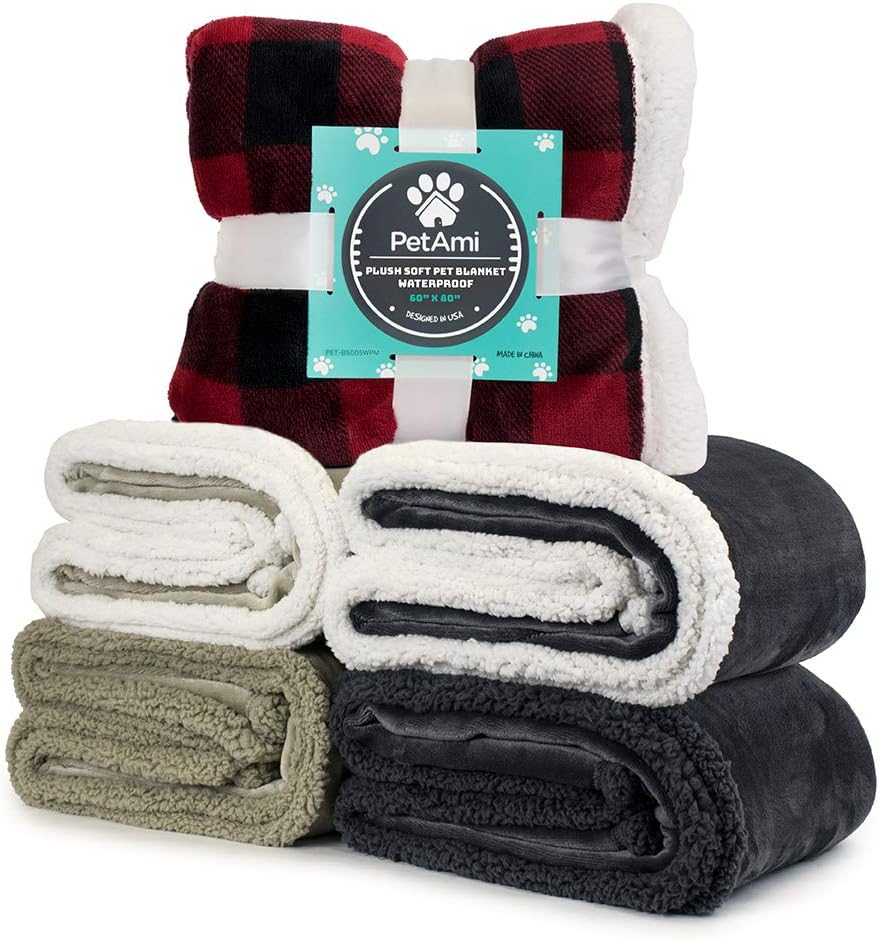 PetAmi WATERPROOF Dog Blanket for Bed Couch Sofa | Waterproof Dog Bed Cover for Large Dogs, Puppies | Grey Sherpa Fleece Pet Blanket Furniture Protector | Reversible Microfiber | 60" x 80" (Gray/Gray) : Pet Supplies