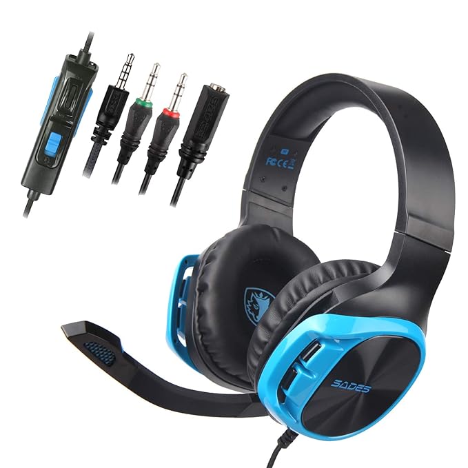 Sades Stereo Gaming Headset für Xbox One PS4 PC, Surround Sound Over-Ear-Kopfhörer, Anti-Noise Mikrofon, Lautstärkeregler, La