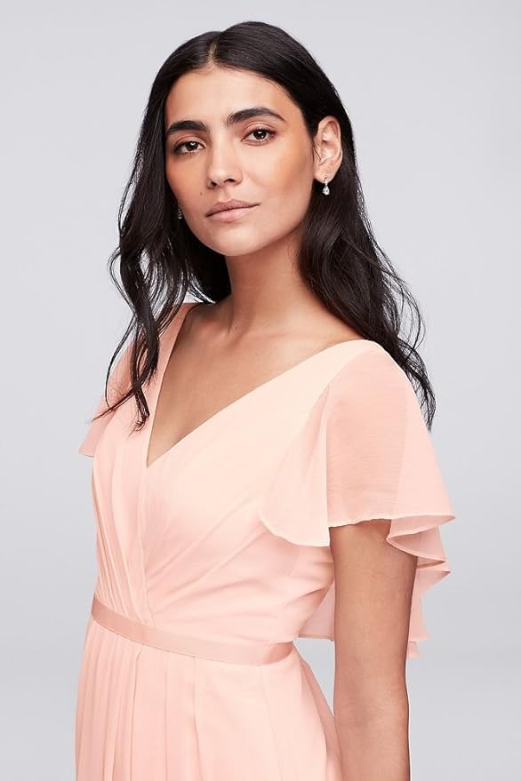 flutter sleeve chiffon bridesmaid dress