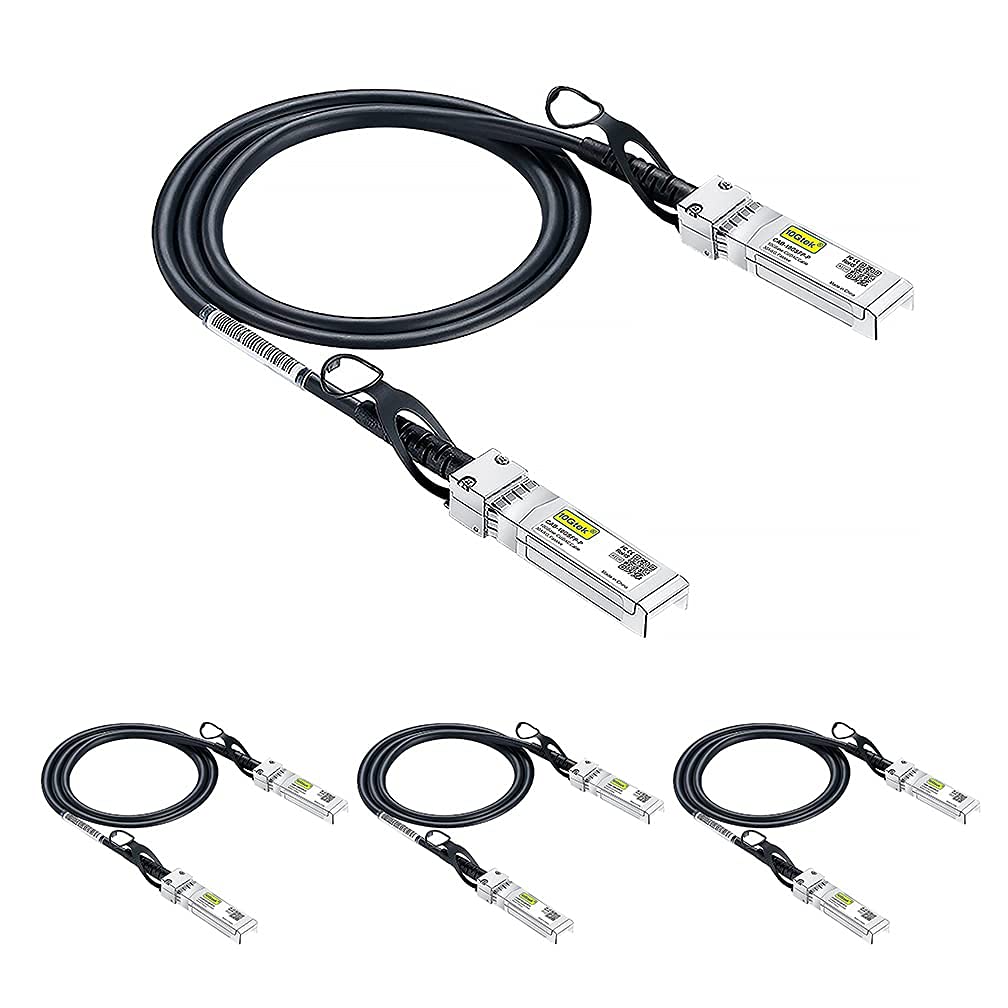 10Gtek [4 Pack SFP+ DAC Twinax Cable 1m(3.3ft), 10G Direct Attach Copper Patch Passive Cable for Cisco SFP-H10GB-CU1M, Ubiquiti UniFi, TP-Link, Netgear, D-Link, Zyxel, Mikrotik and More