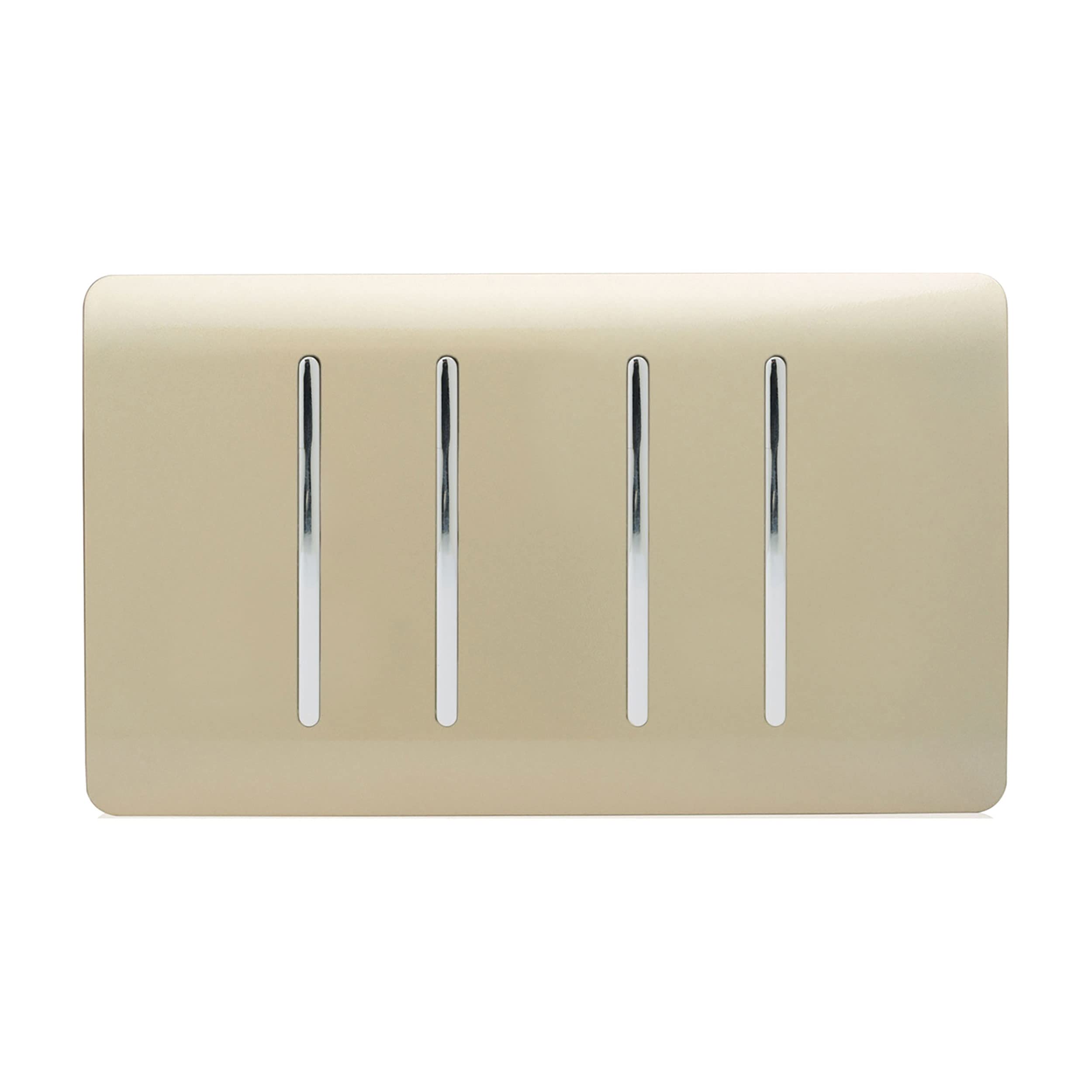 Trendi ART-SS33GO Artistic Modern Glossy 4 Gang 1 Way White Rocker Double Plate Tactile Light Switch in Champagne Gold