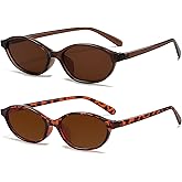 YouthMall Retro Oval Sunglasses for Women Small Oval 90s Sunnies Trendy Narrow Cat Eye Vintage Shades 2 Pack
