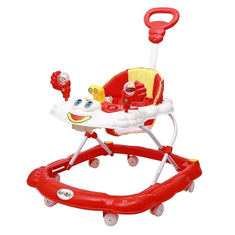 Love Baby Ultra Soft Seat Baby Activity Walker with Parental Control Handle, Adjustable Height and Musical Tray and Toys (6 Months to 3 Years) (Red)