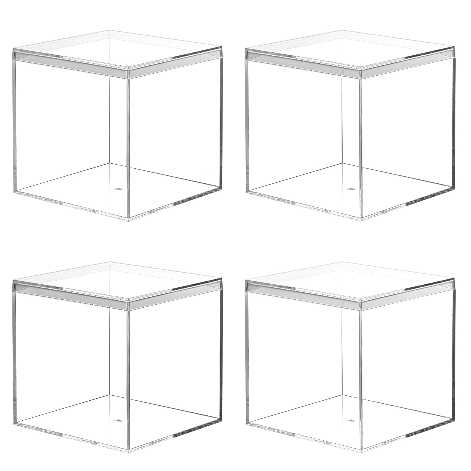 Kamehame Acrylic Display Box with Lid Clear Small Boxes 4 Pcs 10 x 10 x 10 cm / 3.9 x 3.9 x 3.9'' Square Cube Boxes Storage Containers Organiser for Candy Pill Jewelry Makeup and Gift Box