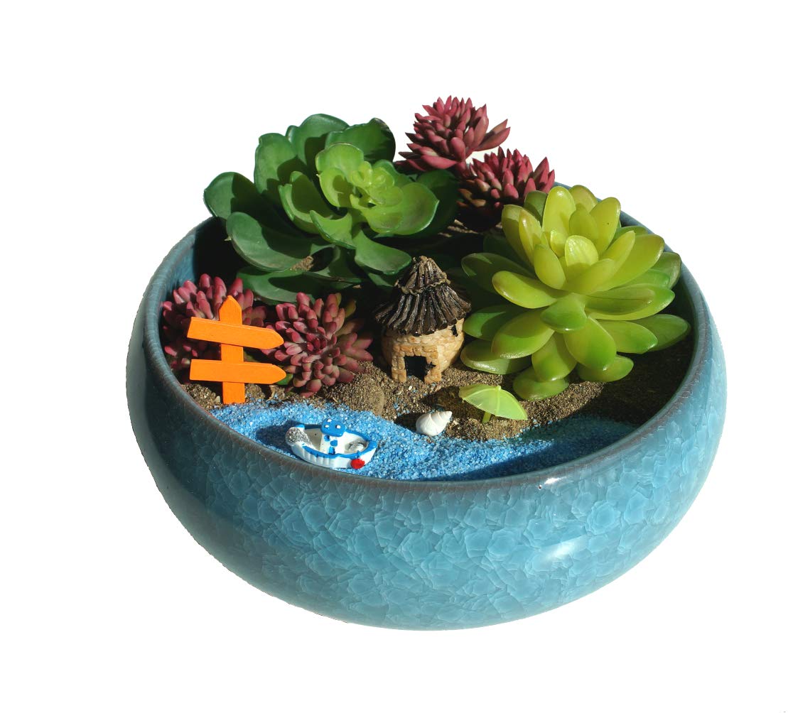 Big Succulent Plant Pots, Ceramic Ice Crack Cactus Plant Pot/Flower Planter Pot with Drainage for Home & Kitchen Decoration
