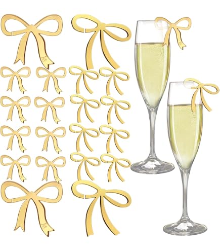Jingmore 24 Pack Wine Glass Bows - Self-Adhesive Drink Markers For Weddings & Parties