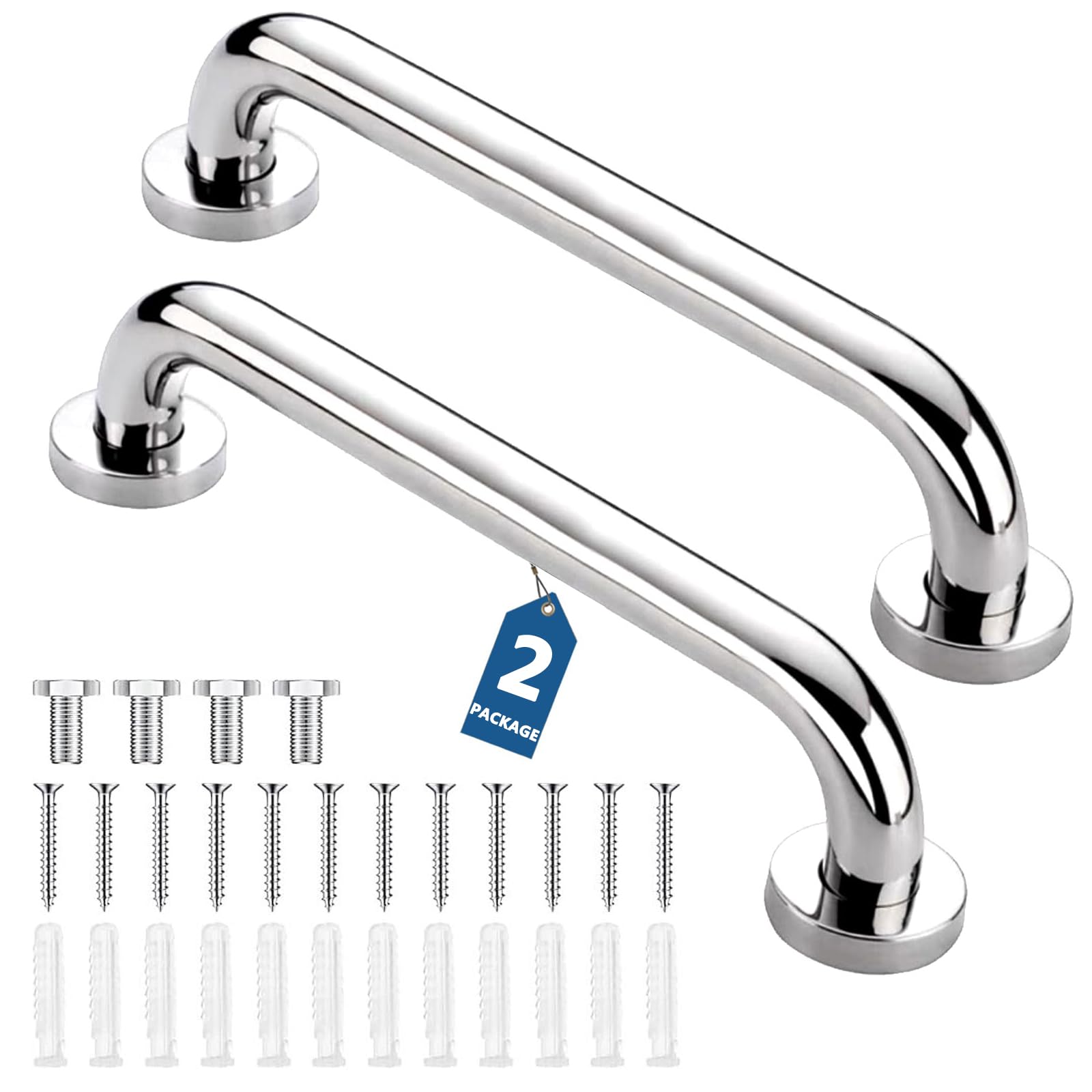 QMAHA 2 Pack Bathroom Grab Bar Rail, 12 Inch Stainless Steel Shower Hand Rail Grab Handles, Non Skid Disability Mobility Aids, Safety Handle Auxiliary Handle for Bathroom, Bathtub, Shower (30cm)