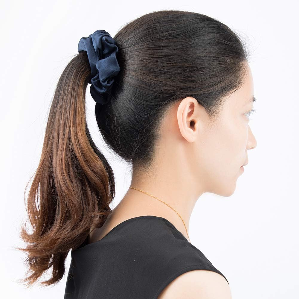LILYSILK Women's 100% Silk Hair Scrunchies Ladies Elastic Hair Tie Bobbles Ponytail Holders for All Hair Type and Conditions and Preventing Hair Frizz Breakage Loss,Navy Blue 2pcs - Image 3