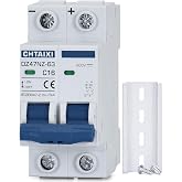 CHTAIXI DC Miniature Circuit Breaker, 2 Pole 600V 16 Amp | DIN Rail Mount Isolator for Solar PV System, Thermal Magnetic Trip DC Disconnect Switch C16