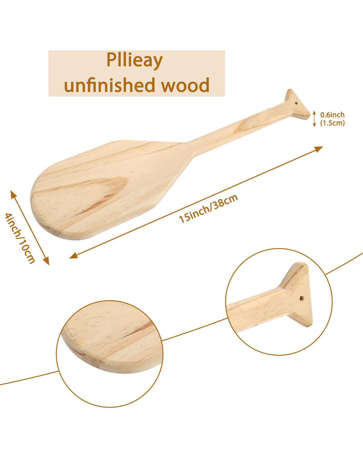 Pllieay 15 Inch Wooden Paddle, Unfinished Solid Pine Paddle with Oar Shape, Natural Color Wood Greek Paddle Craft, Great for Craft Lovers