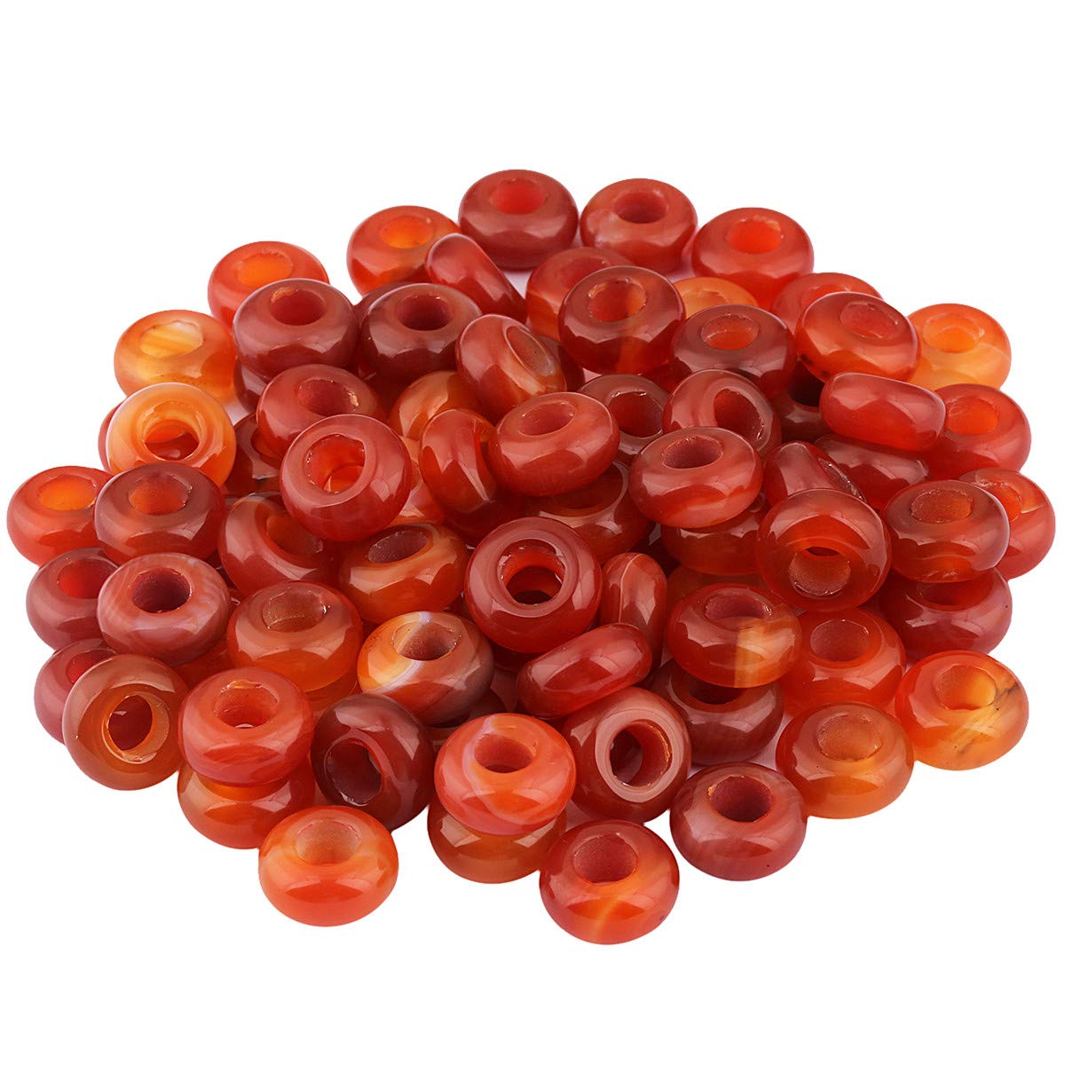 KYEYGWO Red Agate Large Hole Polished Stone Loose Beads for Jewelry Making, Rondelle Gemstone Beads for European Charm Bracelet, Pack of 20