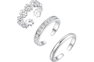SFONI 3Pcs Toe Rings for Women, Adjustable Open Toe Ring 18K Gold Cubic Zirconia Daisy Flower Simple Thin Band Hug Rings Stackable Hawaiian Summer Beach Foot Jewelry Set