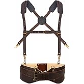 Tourbon Leather Construction Work Tool Belt with Suspenders for Men Faux Fleece Padded Heavy Duty Electrician's Combo Framing Carpenter Belts