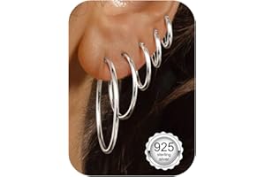 FUNRUN JEWELRY 5 Pairs 925 Sterling Silver Hoop Earrings for Women-Small 14K Gold Silver Hoops Earrings,Hypoallergenic Silver Hoop Earring for Women-Medium Big Hoops Stack Earring 10/14/20/30/40mm
