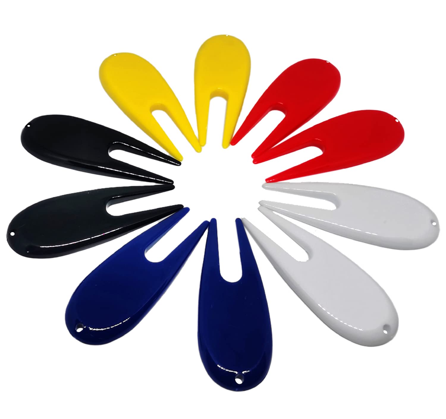 Adhere 10pcs Golf Divot Repair Tools Plastic Golf Pitchforks 5 Colours Mix Pack (Mix colour)
