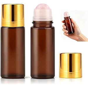 ZIYIME 2 Pcs Rose Quartz Roller Bottles, 50ml Refillable Roll On Bottles with Natural Crystal Roller Balls, Quartz Roller Bal