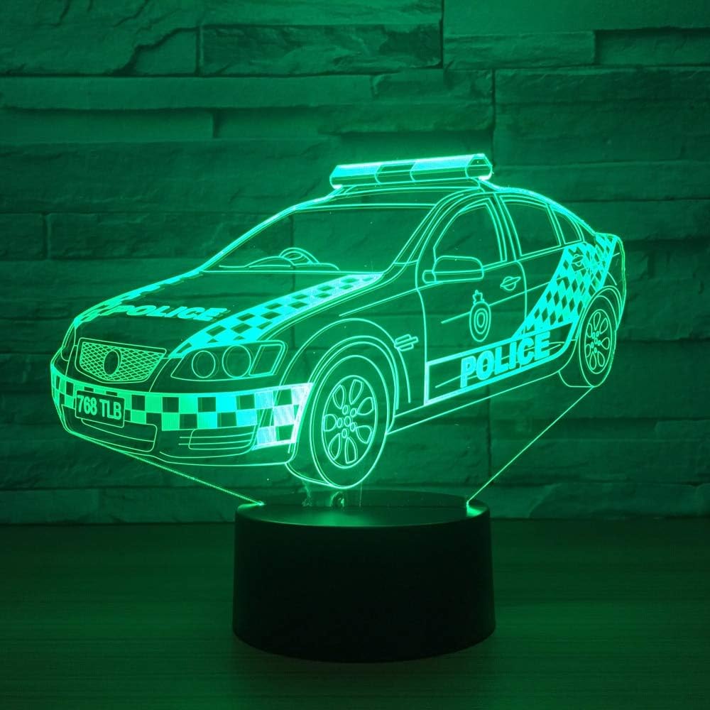 Gifts for Christmas 3D lamp Night Light 3D Police Visual Led Home Decor Gradients Desktop Lamp for Boy Touch Button Car Baby Sleep Night Light USB Lighting Gifts with Remote Control 3D