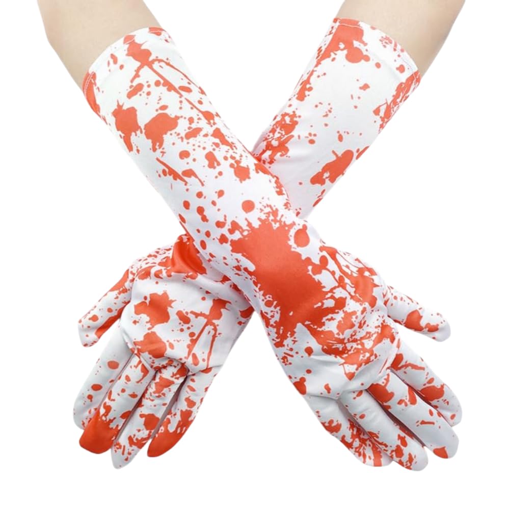 Women Men Halloween Horror Bloody Adult Finger Gloves Doctors And Nurses Decorate Zombie Long Gloves for Halloween Cosplay Party Clothing Accessories