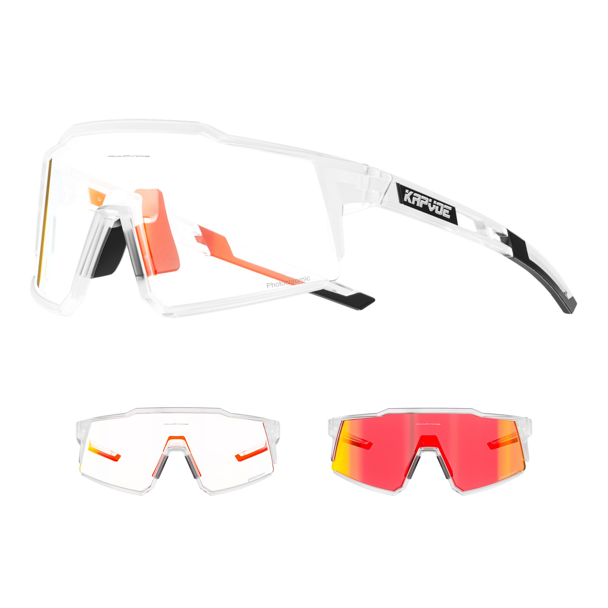 KAPVOE Photochromic Cycling Glasses with TR90 Sports Sunglasses Women Men Running Clear MTB Bike Bicycle Accessories Red Clear 12