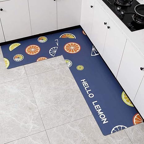 Amazon キッチンマット 拭ける すべり止め付き 北欧 レモン柄 おしゃれ 50x80 台所マット はっ水 塩化ビニール製 ずれない 防ダニ 抗菌防臭 洗濯不要 Pvc製 大判 床保護 クッション疲れにくい キッチンマット オンライン通販