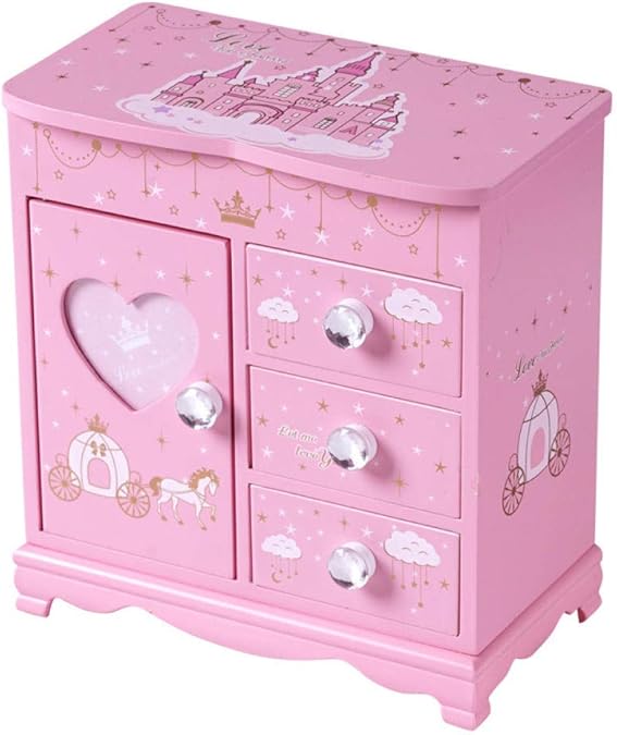 yiju Pink Castle Princess Joyero Cajón De Madera De Múltiples Capas