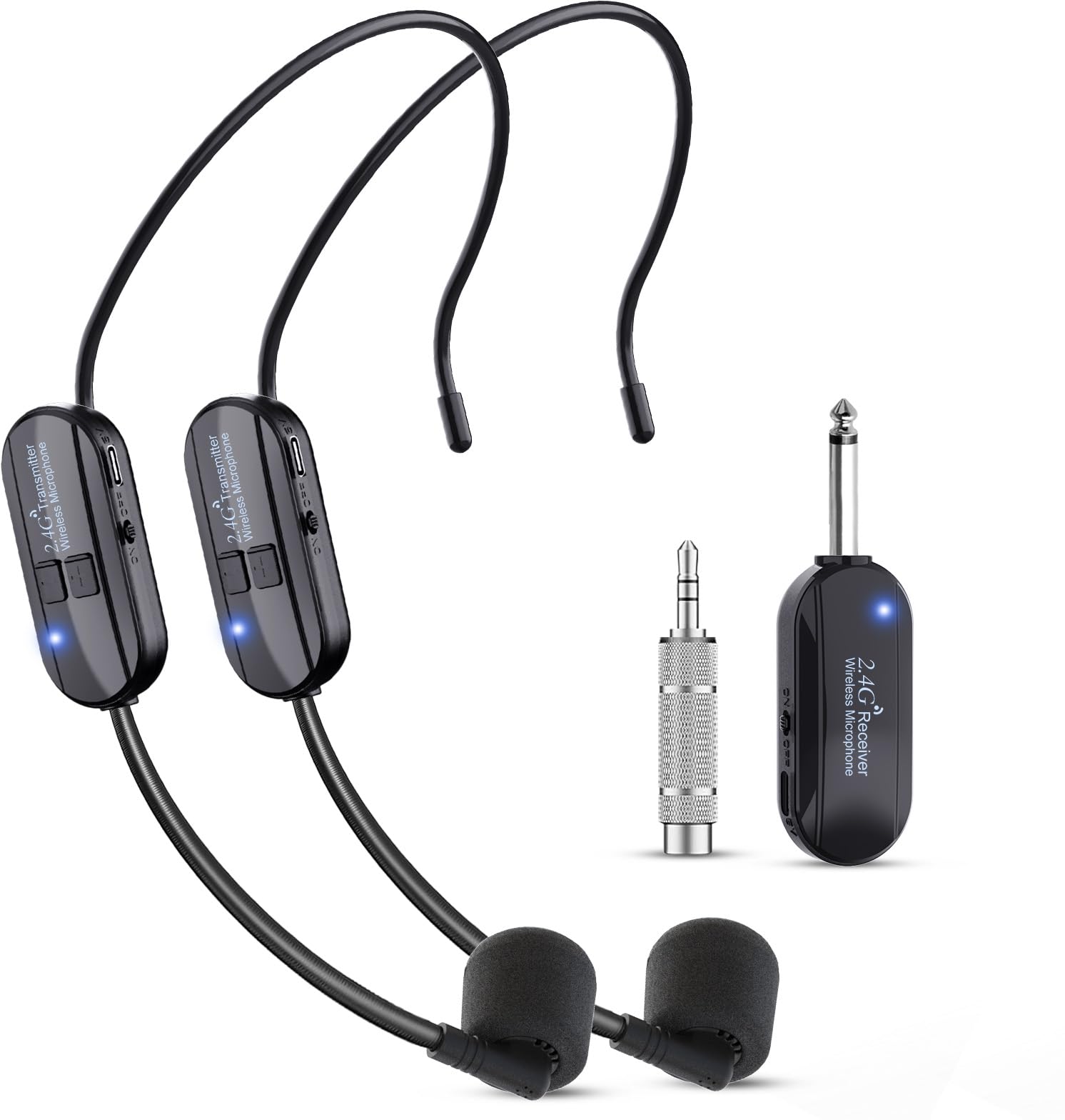 Photo 1 of Wireless Microphone Headset Double Professional: Cordless Mic Head for Two People, Heads Handheld Mics 2 in 1- USB-C Rechargeable - 1/4'' and 1/8'' Plug for PA System, Voice Amplifier,Teaching,Fitness