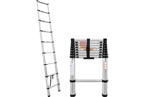 ANSIMIDA Telescoping Ladders, EN131 Standards Multi-Purpose Folding Aluminum Extension Ladder, Compact Collapsible Ladder with Non-Slip Foot Cover& Locking Mechanism(8.5ft/2.6M)